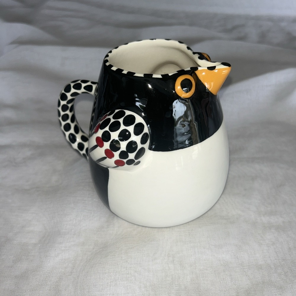 Vintage Hand Painted Ceramic Peguin‎ Pitcher Utensil Holder Signed Alison Palmer